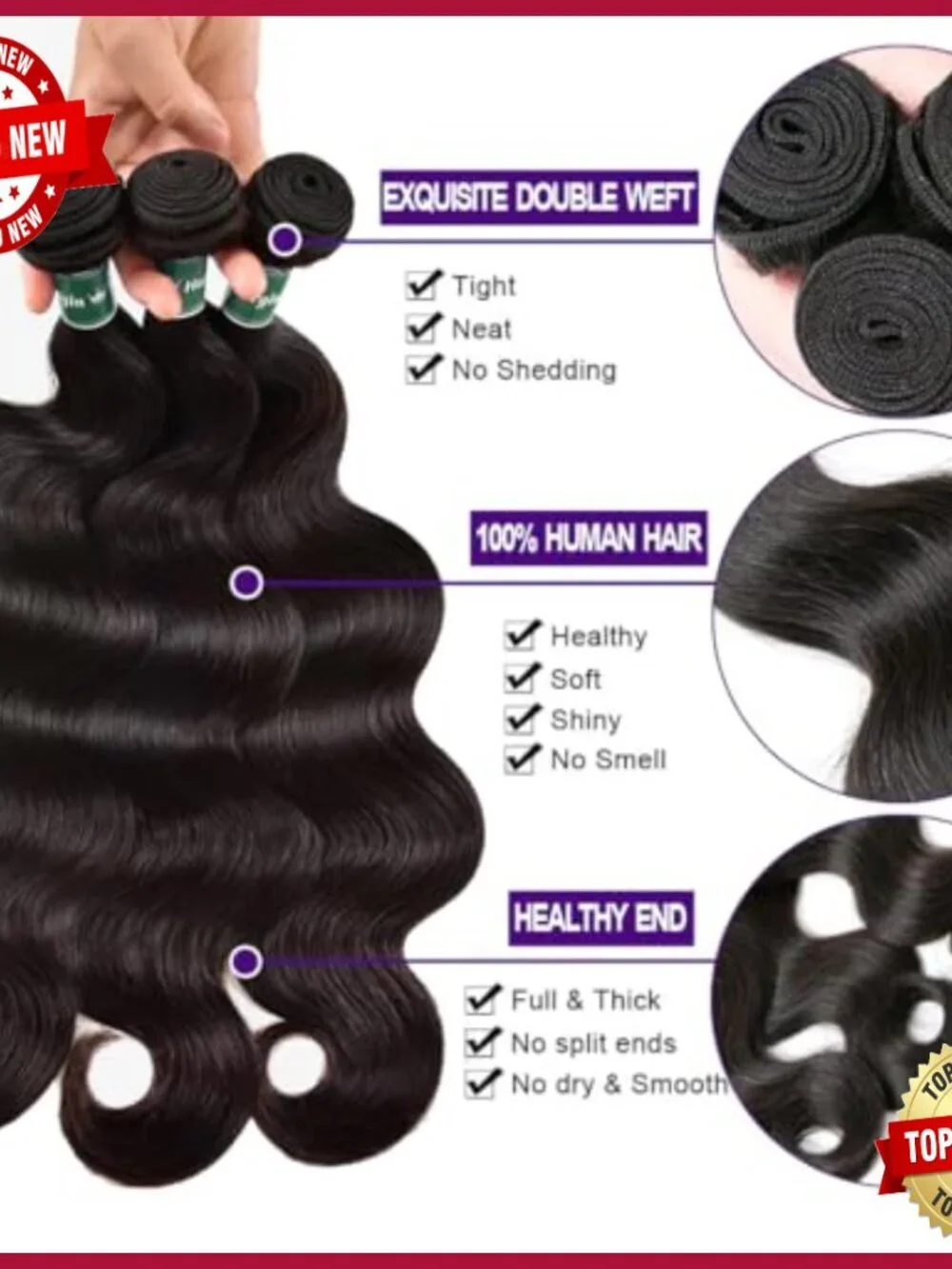 18 20 22 Inch Brazilian Virgin Hair Extensions Body Wave Double Weft